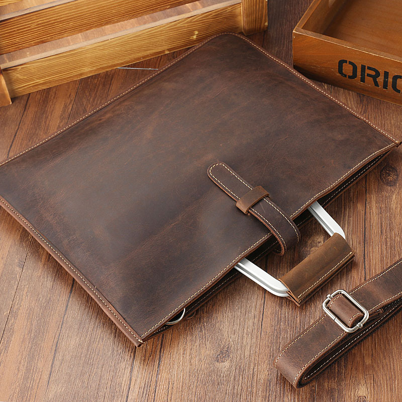 Briefcase Leather Slim - Porte-documents en cuir Crazy Horse pour