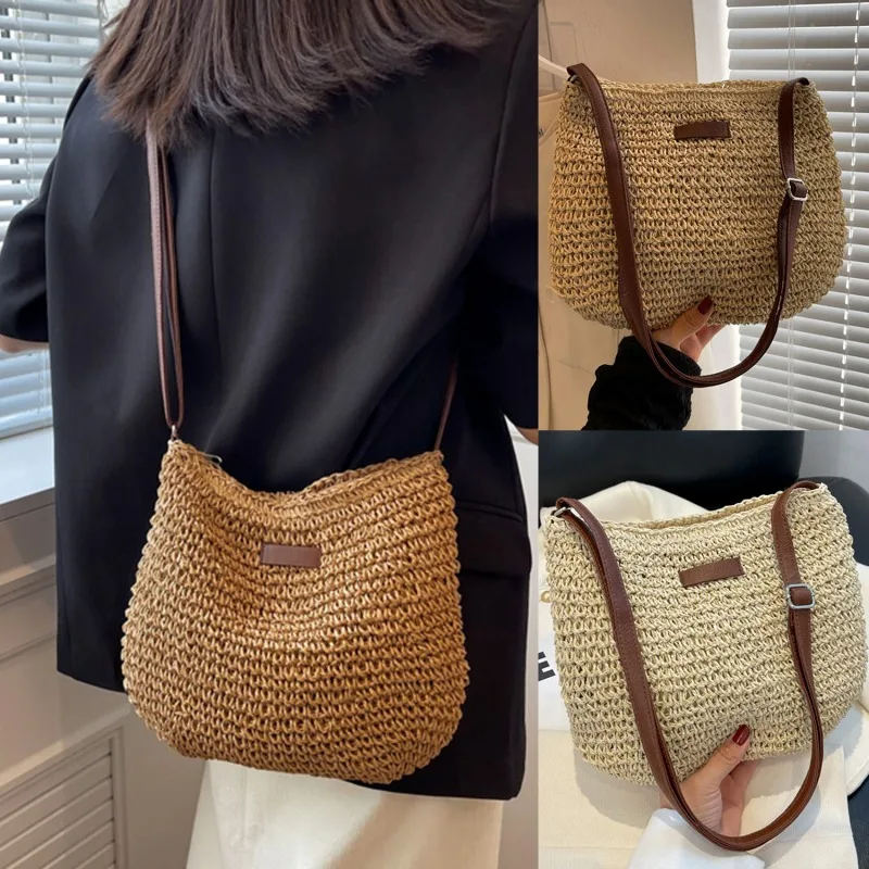 Luxury Beach Bags Ysl - Sac bandoulière tressé en paille pour
